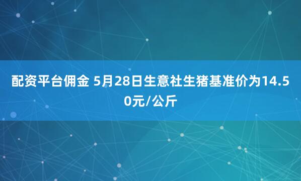 配资平台佣金 5月28日生意社生猪基准价为14.50元/公斤